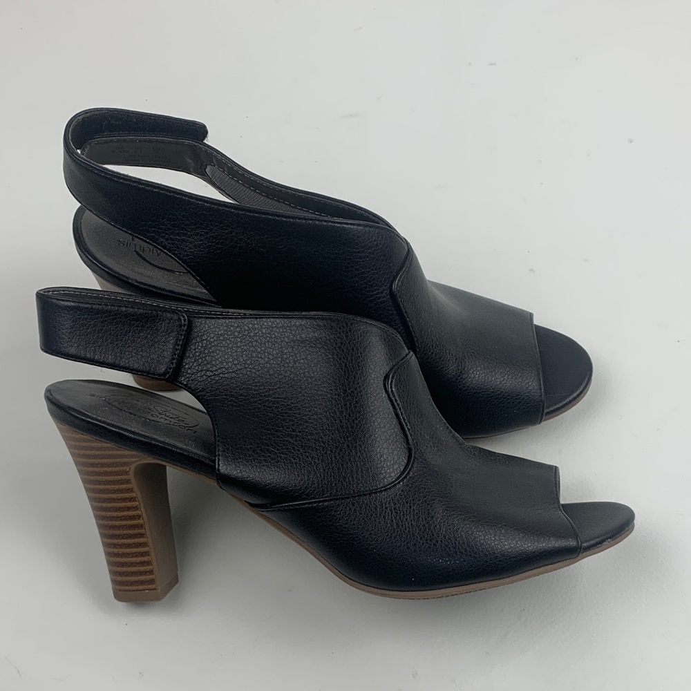 Life Stride Black Peep-Toe Slingback Heels sandals Adjustable Size 8.5 NEW